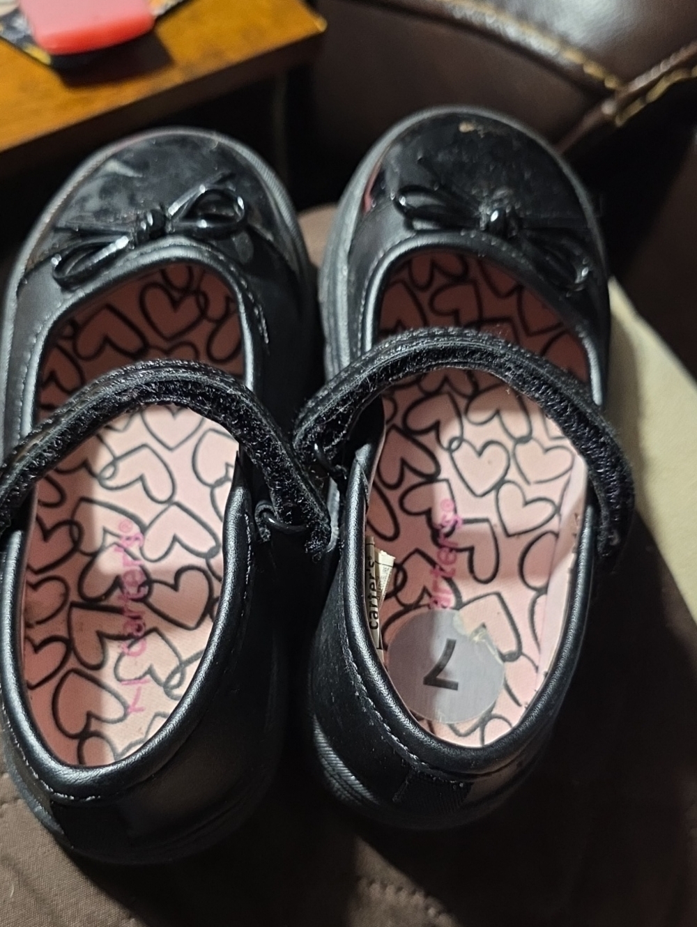 Carter's Black Girls Mary Jane Dress Shoes with Pink Heart Insole